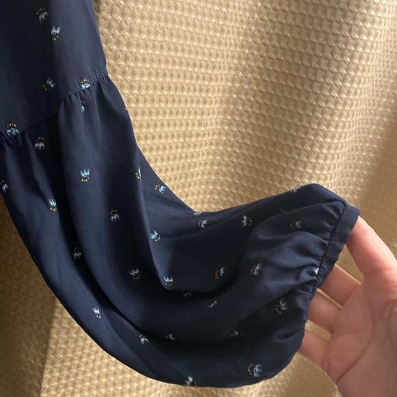 LOFT Navy Floral Split Neck Blouse - Picture 5 of 11
